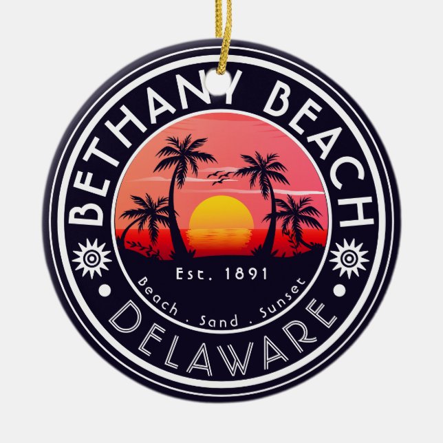 Bethany Beach Delaware Sunset Beach Palm Tree 80er Keramik Ornament (Vorne)