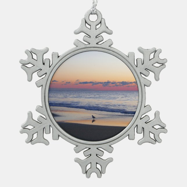 Bethany Beach Sunrise I Schneeflocken Zinn-Ornament (Vorderseite)
