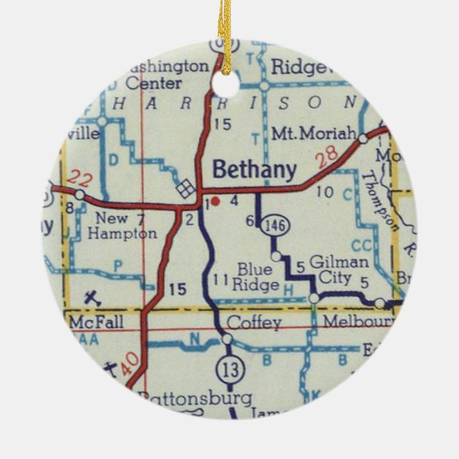 Bethany MO Vintag Map Keramik Ornament (Hinten)