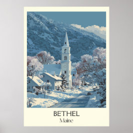 Bethel Maine Vintages Winterdorf Snow Art Poster