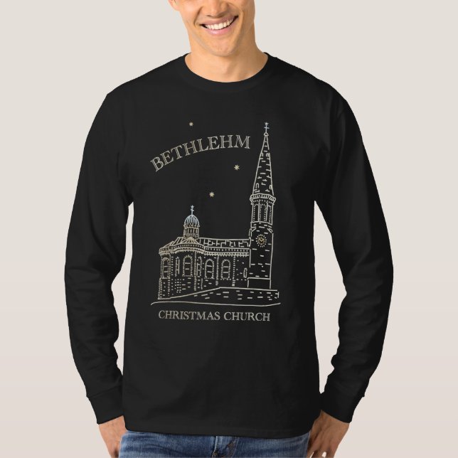 Bethlehem Hand Drawn Christmas Church T-Shirt (Vorderseite)