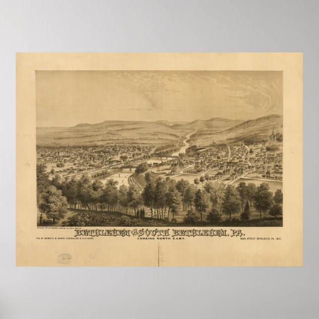 Bethlehem Pennsylvania 1877 Antike Panoramakarte Poster (Vorne)