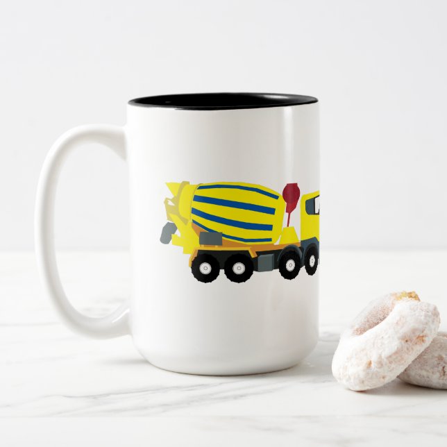 Betonfertigtransporter Zweifarbige Tasse (Mit Donut)