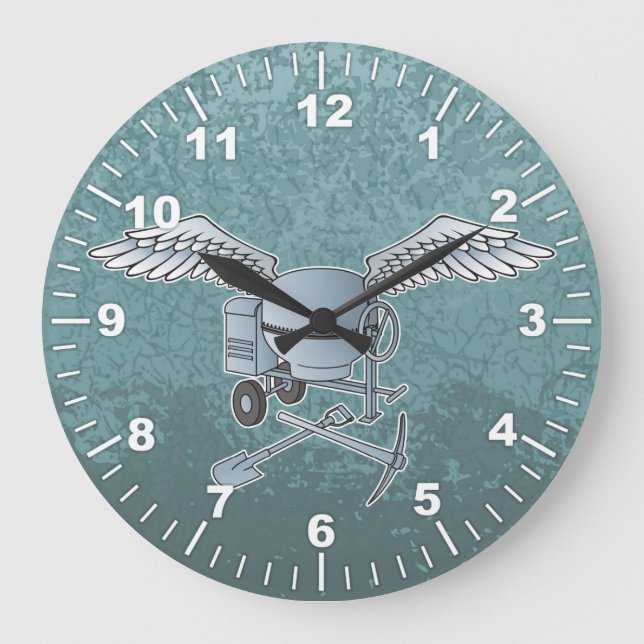 Betonmischer blau-grau große wanduhr (Vorderseite)