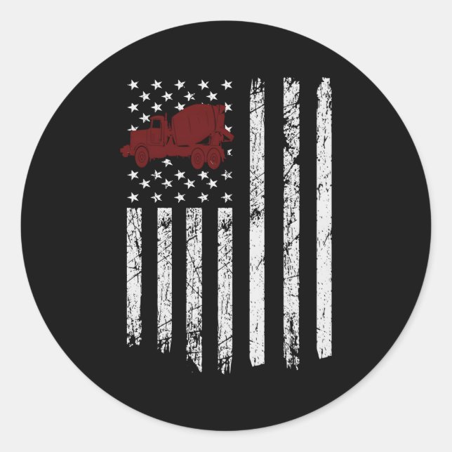 Betonmischer für die amerikanische Flagge Patrioti Runder Aufkleber (Vorderseite)
