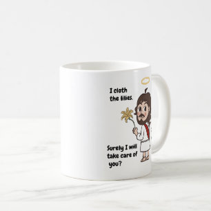 Betrachten wir die lilies Bibel Vers Cartoon Tasse