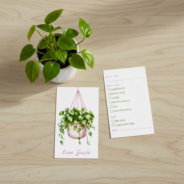 Betreuungsanleitung für die Pflanze von Wasserfarb Begleitkarte (Watercolor Hanging Plant Care Guide Enclosure Card.)