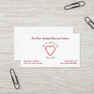 Betriebskarte für Tierrettungslager Visitenkarte