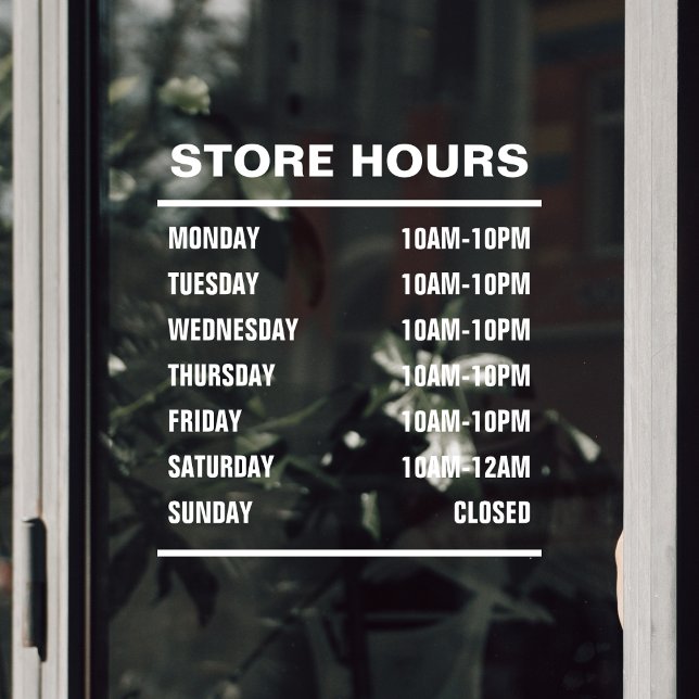 Betriebszeiten im Business Shop Fensteraufkleber (Business Shop Hours of Operation Window Cling)