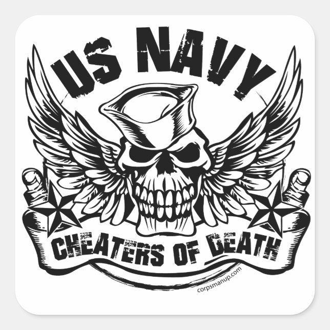 Betrüger des Todes Corpsmanup.com Quadratischer Aufkleber (Vorderseite)