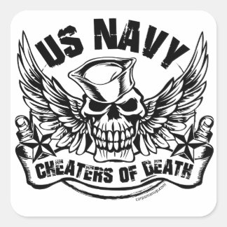 Betrüger des Todes Corpsmanup.com Quadratischer Aufkleber