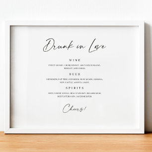 Betrunken in der Liebe Bar Menü Minimal Wedding Dr Poster
