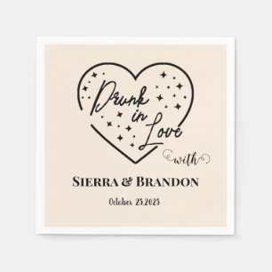 Betrunken in der Liebe Black&Beige Monogram Weddin Serviette