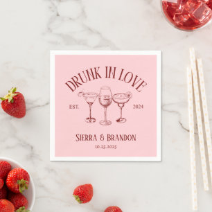 Betrunken in der Liebe Red&Pink Monogram Wedding N Serviette