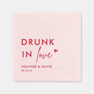 Betrunken in der Liebe Rosa und Rot Retro Hochzeit Serviette