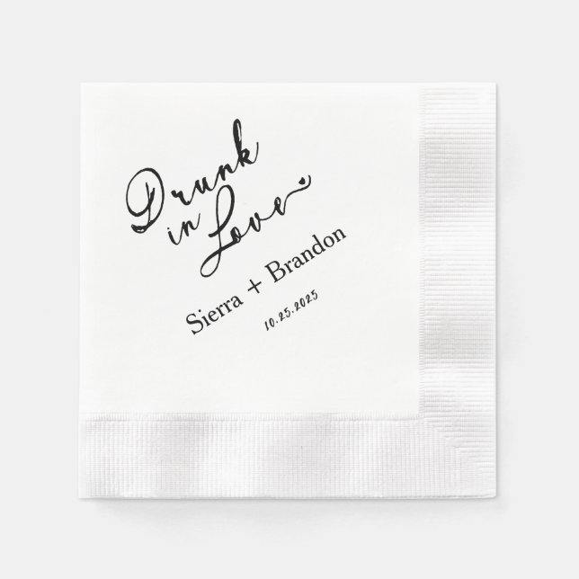 Betrunken in Liebe B&W Monogram Wedding Napkins Serviette (Vorderseite)
