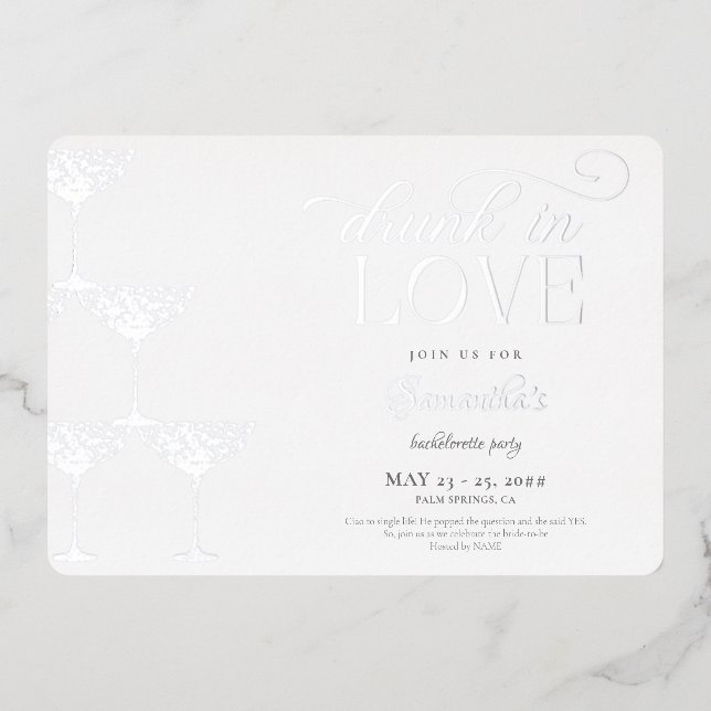 Betrunken in Liebe Champagner Tower Bachelorette S Folieneinladung (Vorderseite)