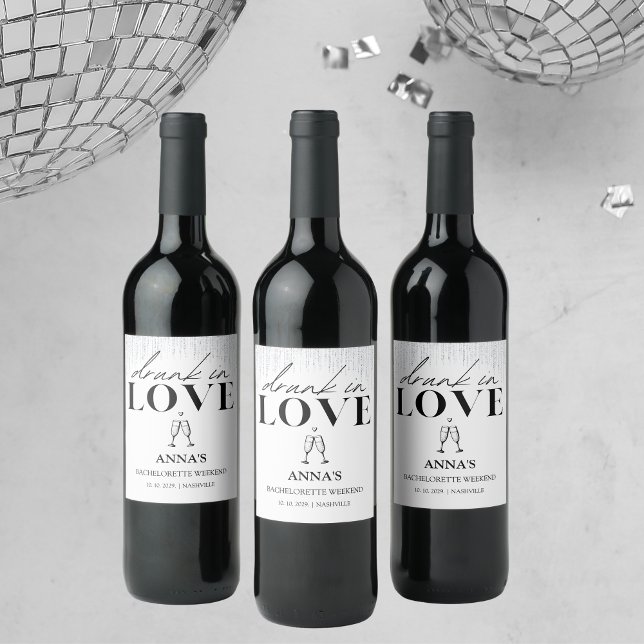 Betrunken in Liebe Glitzer Bachelorette Weinetikett (Von Creator hochgeladen)