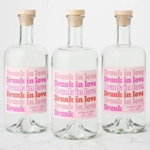 Betrunken in Liebe Retro Rosa Hochzeitsempfang Alkoholflaschenetikett