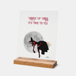 Betrunkene Hexe auf fliegendem Besen Acryl-Partysc Acrylschild
