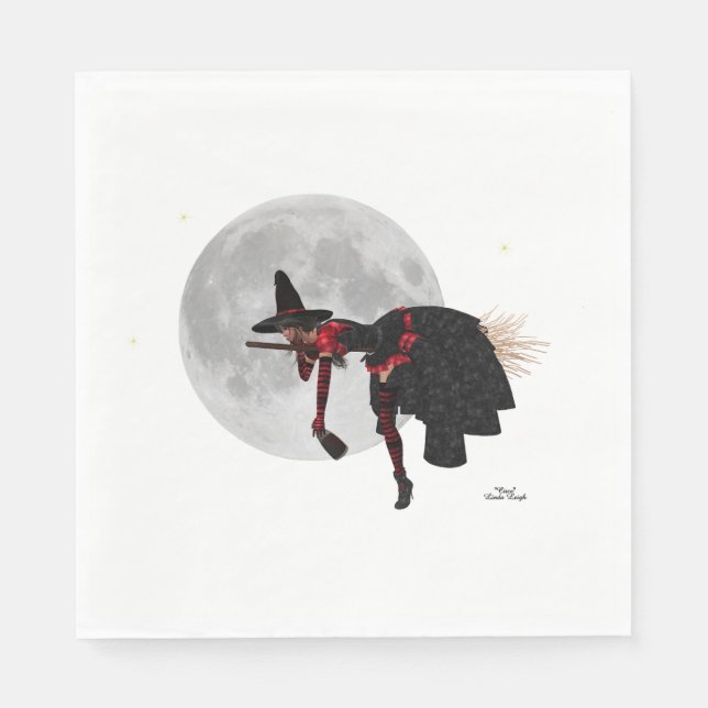 Betrunkene Hexe auf fliegendem Besen Papiertücher Serviette (Vorderseite)