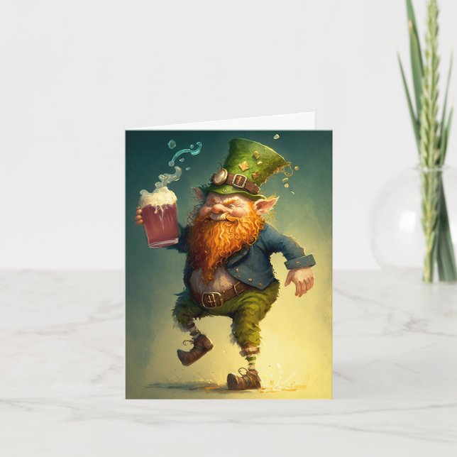 Betrunkene Leprechaun Clurichaun-Illustrationskart Karte (Vorderseite)