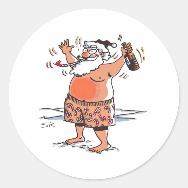 Betrunkene Santa große runde Aufkleber (Vorderseite)