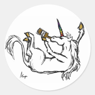 Betrunkene Unicorn-Aufkleber Runder Aufkleber
