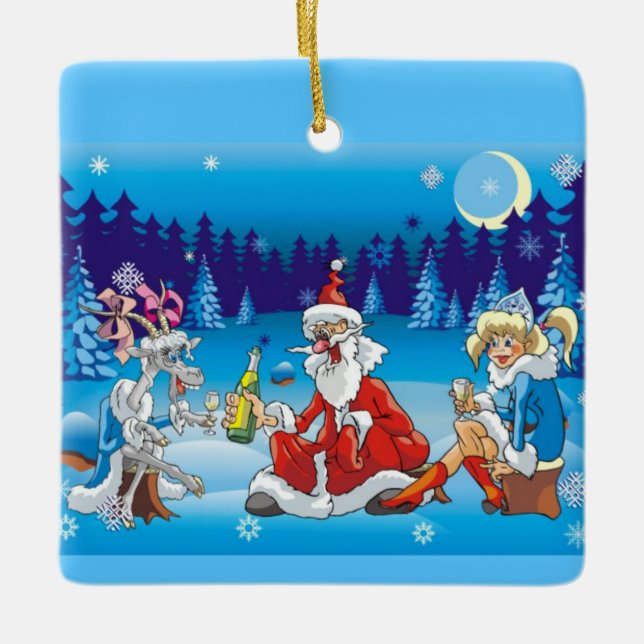 betrunkene Weihnachtsfeiertage Keramikornament (Vorderseite)