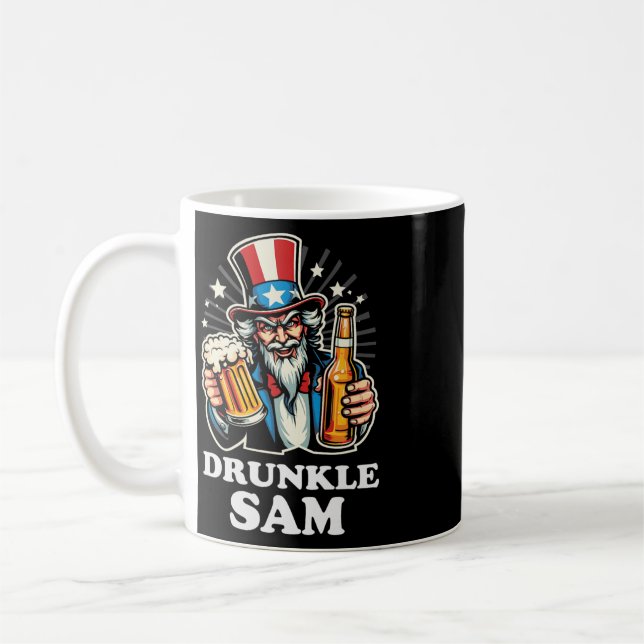 Betrunkener Sam Lustiger 4. Juli Onkel Sam mit Bie Kaffeetasse (Links)