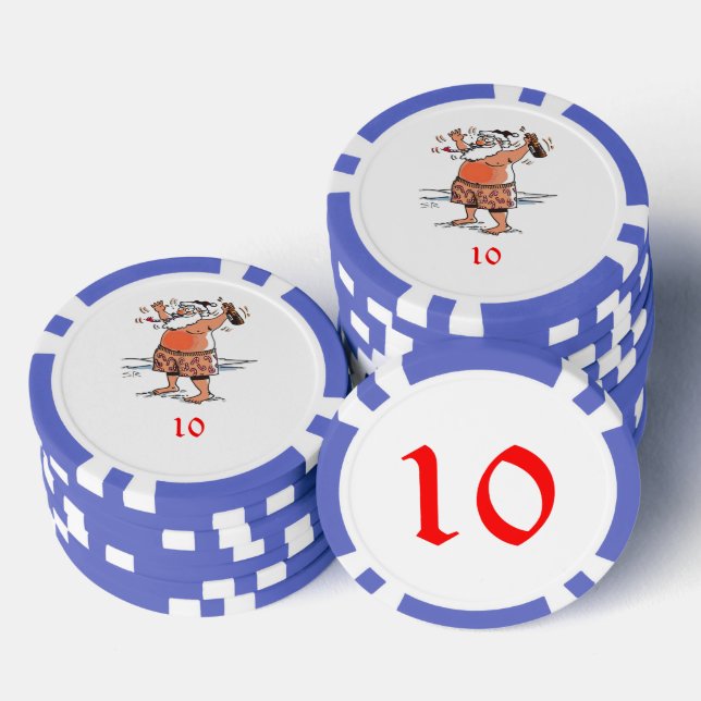 Betrunkener Santa Blue 10 gestreifter Poker-Chip Pokerchips (Stapel)