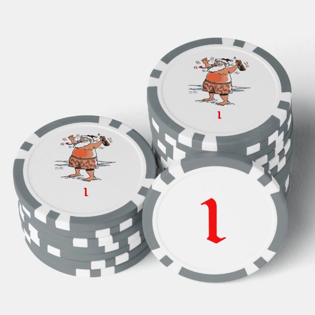 Betrunkener Santa grau 1 gestreifter Poker-Chip Pokerchips (Stapel)