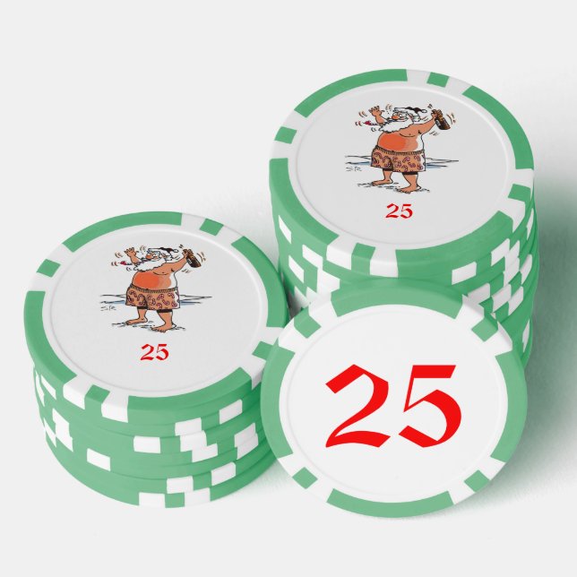 Betrunkener Santa Green 25 gestreifter Poker-Chip Pokerchips (Stapel)