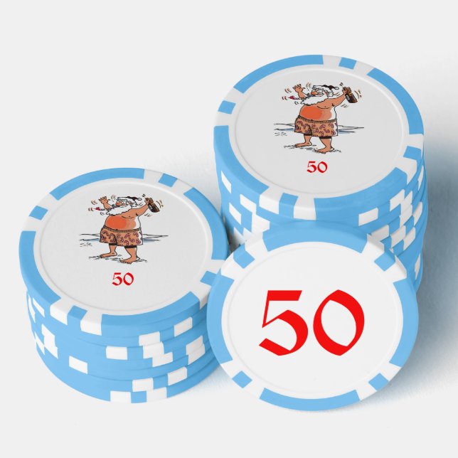 Betrunkener Santa Light Blue 50 gestreifter Poker  Pokerchips (Stapel)
