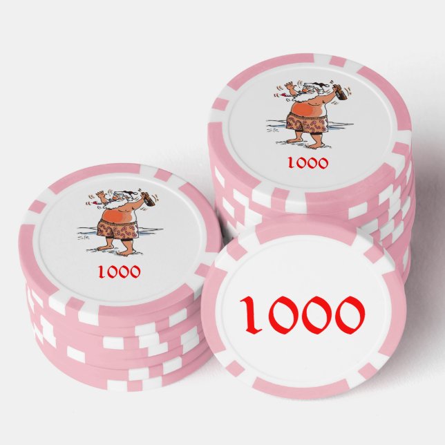 Betrunkener Santa Pink 1000 gestreifter Poker-Chip Pokerchips (Stapel)
