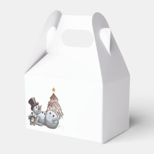 Betrunkener Schneemann mit einer Flasche Whiskey. Geschenkschachtel