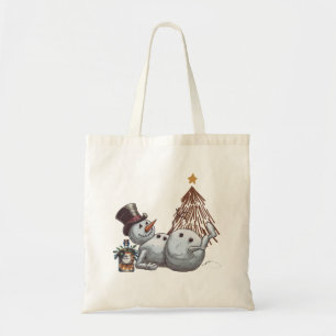 Betrunkener Schneemann mit einer Flasche Whiskey. Tragetasche