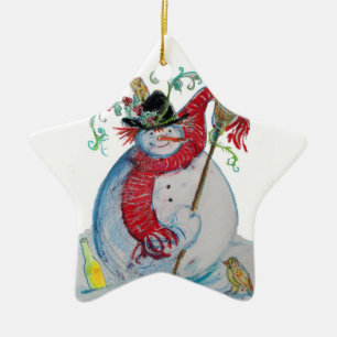 BETRUNKENER SCHNEEMANN Winterparty-Star Keramik Ornament