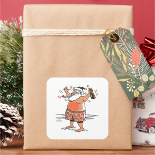 Betrunkener Weihnachtsmann große quadratische Aufk Quadratischer Aufkleber