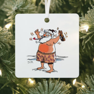 Betrunkener Weihnachtsmann quadratischer Metallsch Ornament Aus Metall