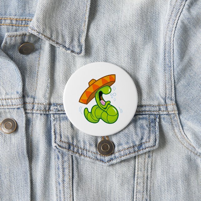 Betrunkener Wurm mit Sombrero-Party Button (Von Creator hochgeladen)