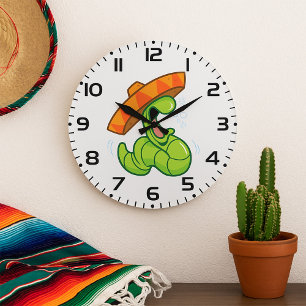 Betrunkener Wurm mit Sombrero-Party Große Wanduhr