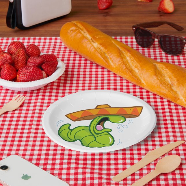 Betrunkener Wurm mit Sombrero-Party Pappteller (Von Creator hochgeladen)