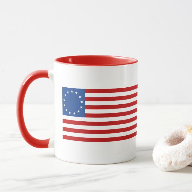 Betsy Ross Colonial Historische Amerikanische Flag Tasse (Mit Donut)