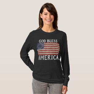 Betsy Ross Flag lange Ärmel Gott segne Amerika T-Shirt