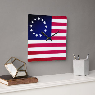 Betsy Ross Flag Quadratische Wanduhr