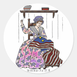 Betsy Ross macht einen Tag zum Gedenken an Flaggen Runder Aufkleber