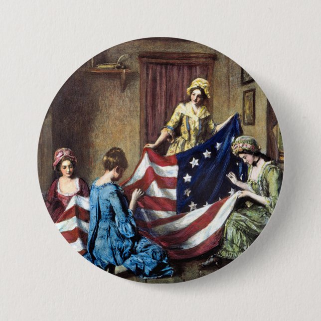 Betsy Ross näht die amerikanische Flagge Button (Vorderseite)