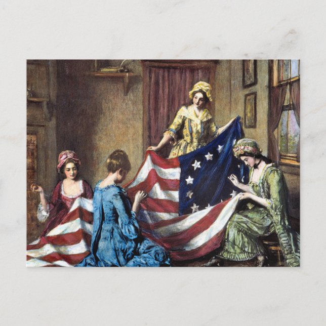 Betsy Ross näht die amerikanische Flagge Postkarte (Vorderseite)