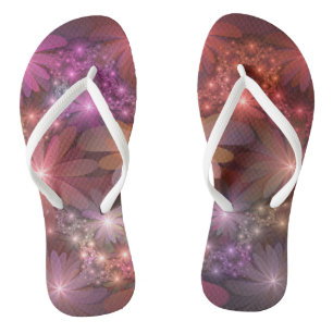 Bett aus Blumen Bunt Glänzende Abstrakte Fraktal K Flip Flops